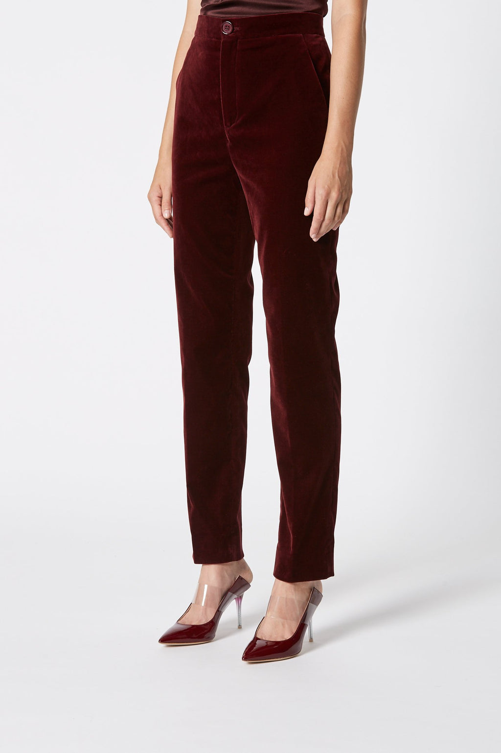 VELVET SLIM CROPPED TROUSER