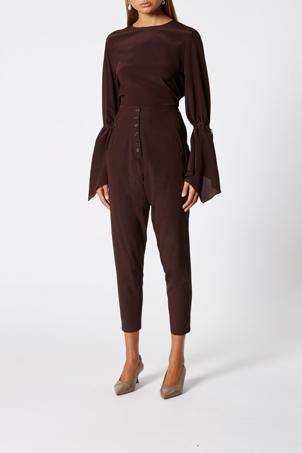 SILK LOW RISE BUTTON PANT