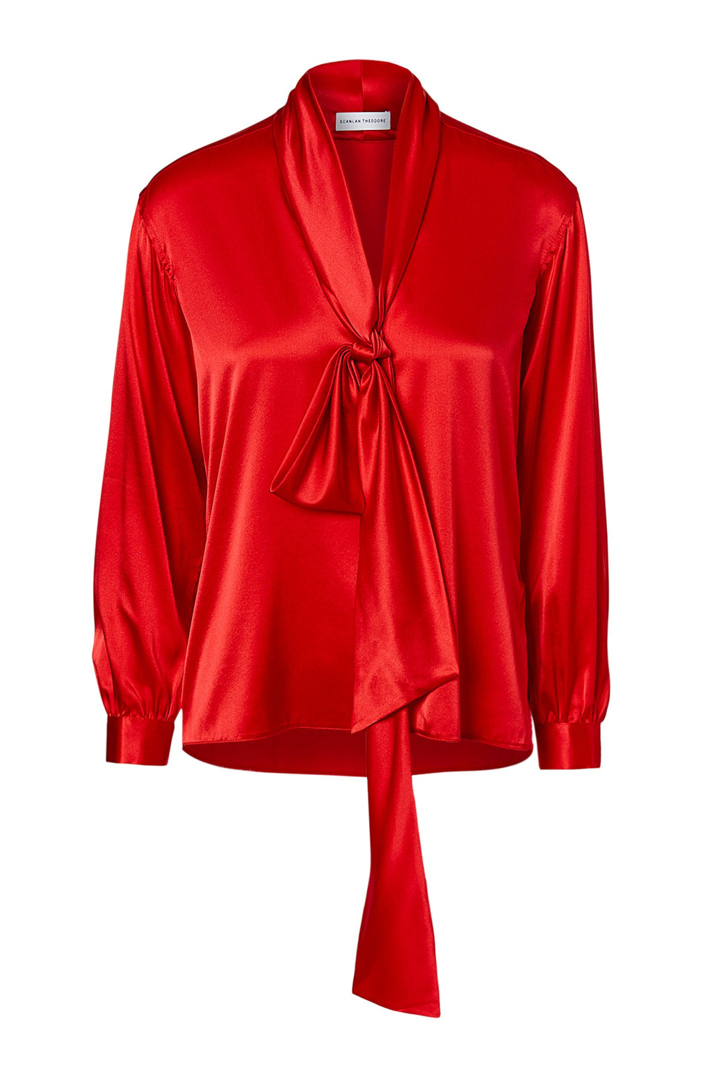 SILK SATIN TIE NECK BLOUSE
