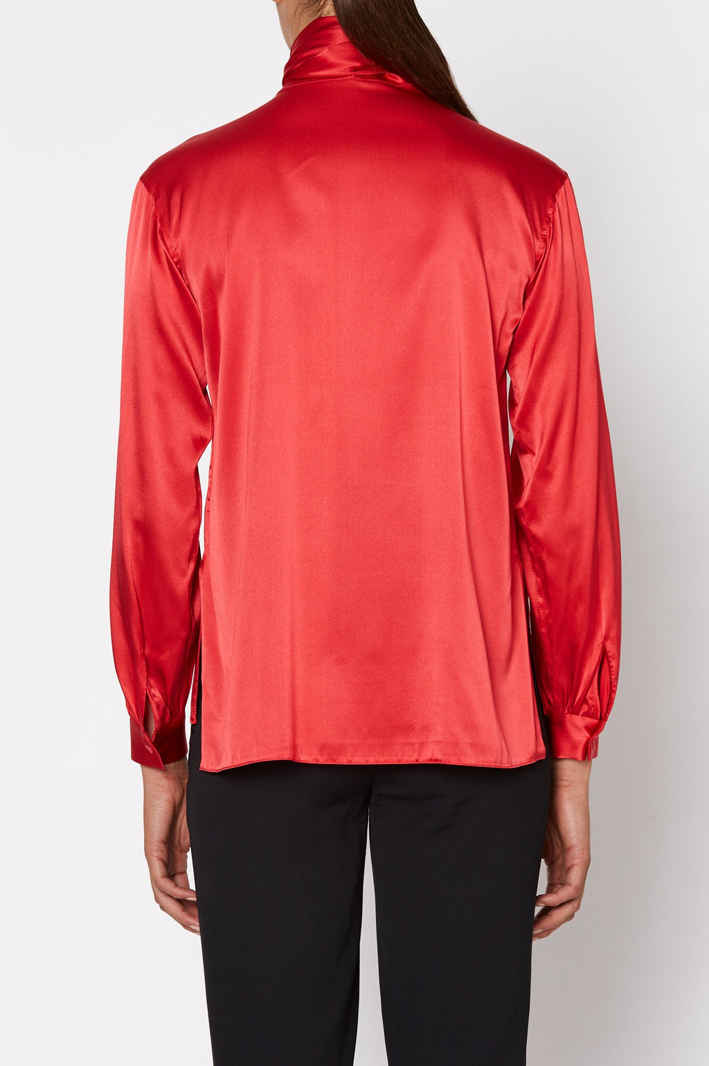SILK SATIN TIE NECK BLOUSE