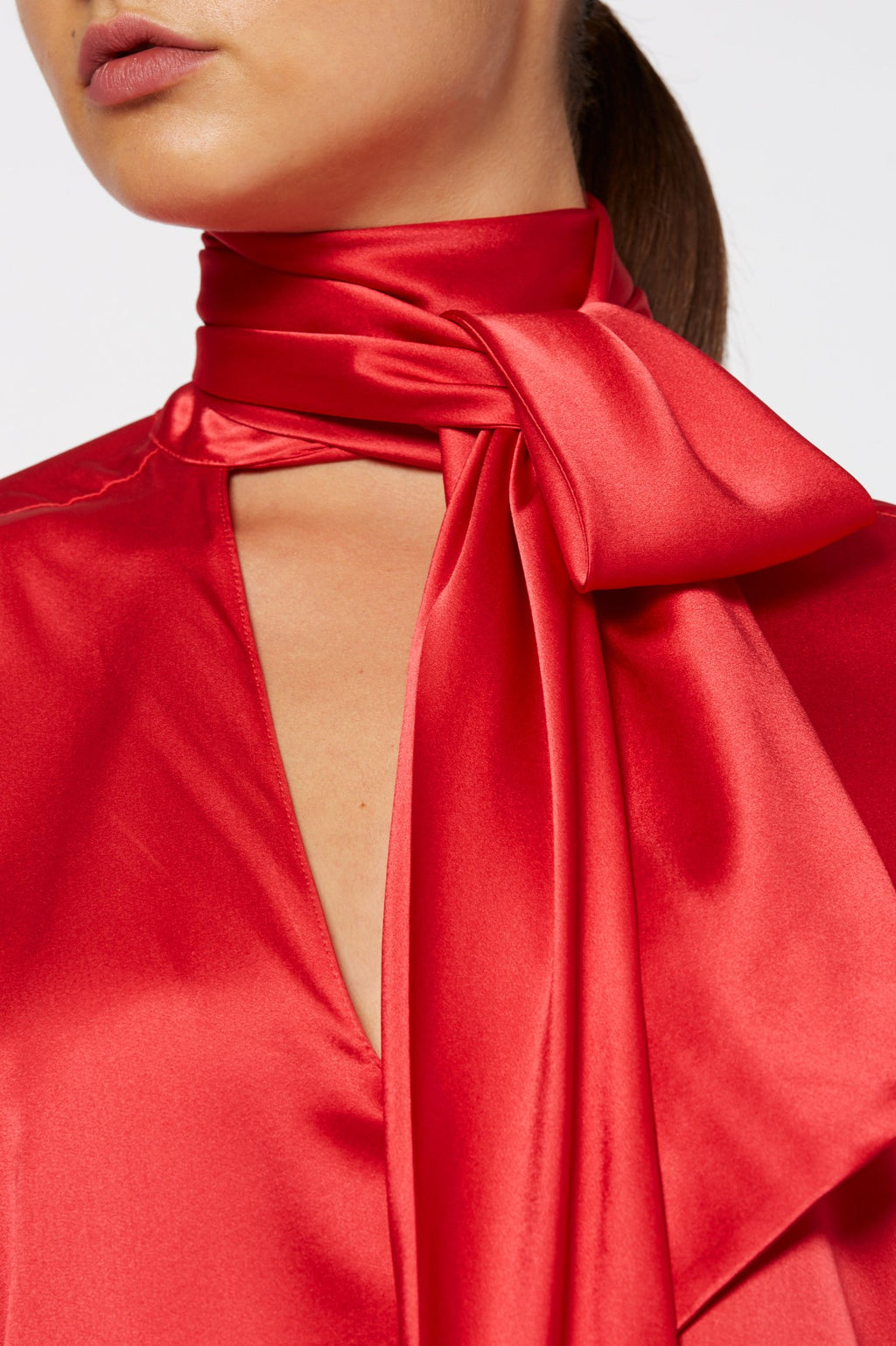 SILK SATIN TIE NECK BLOUSE