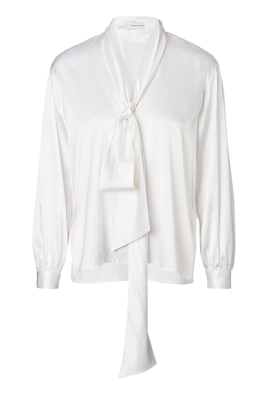 SILK SATIN TIE NECK BLOUSE