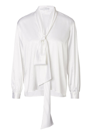 SILK SATIN TIE NECK BLOUSE