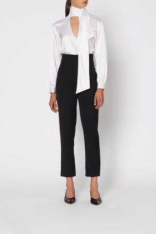 SILK SATIN TIE NECK BLOUSE