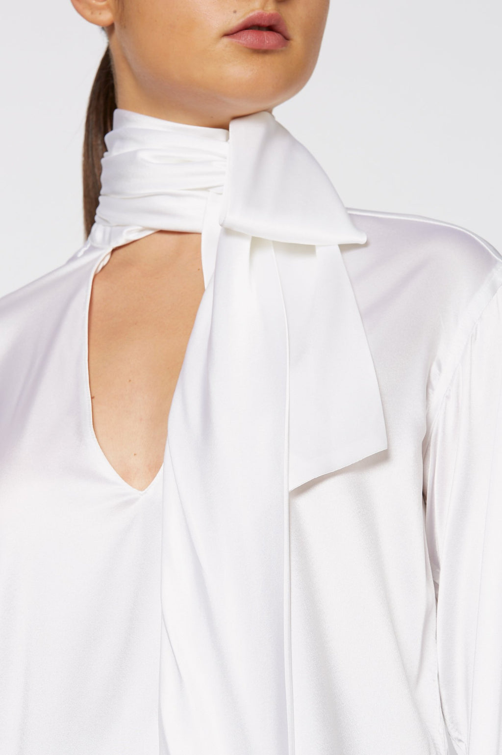 SILK SATIN TIE NECK BLOUSE