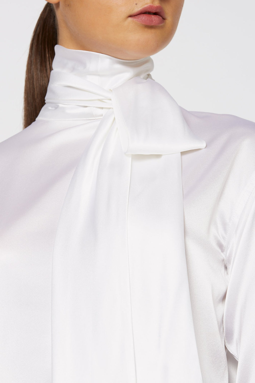 SILK SATIN TIE NECK BLOUSE