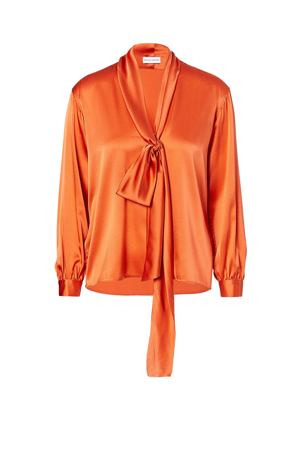 SILK SATIN TIE NECK BLOUSE
