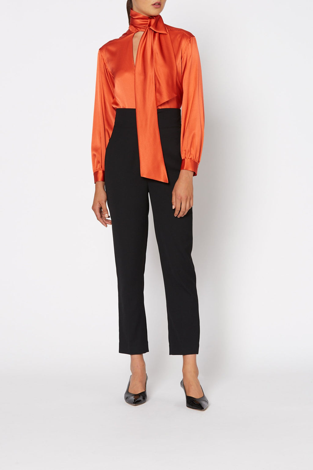 SILK SATIN TIE NECK BLOUSE