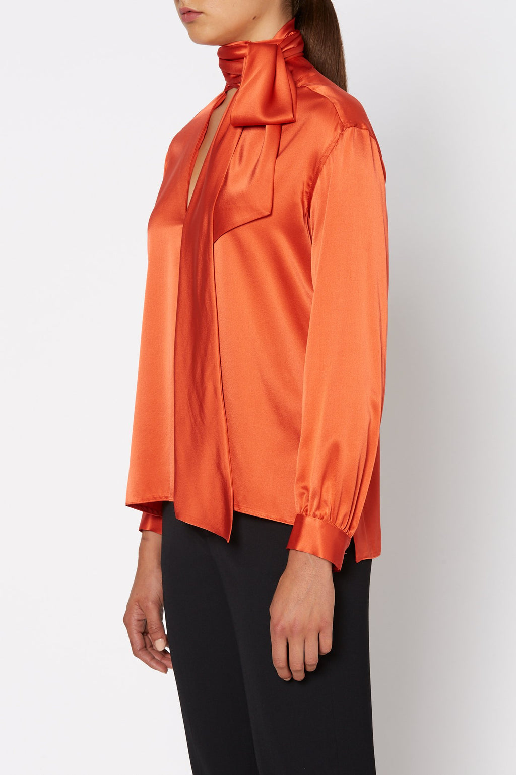 SILK SATIN TIE NECK BLOUSE