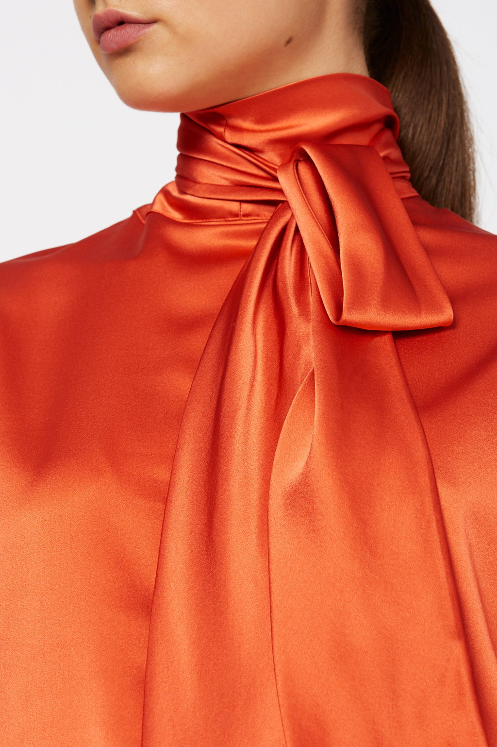 SILK SATIN TIE NECK BLOUSE