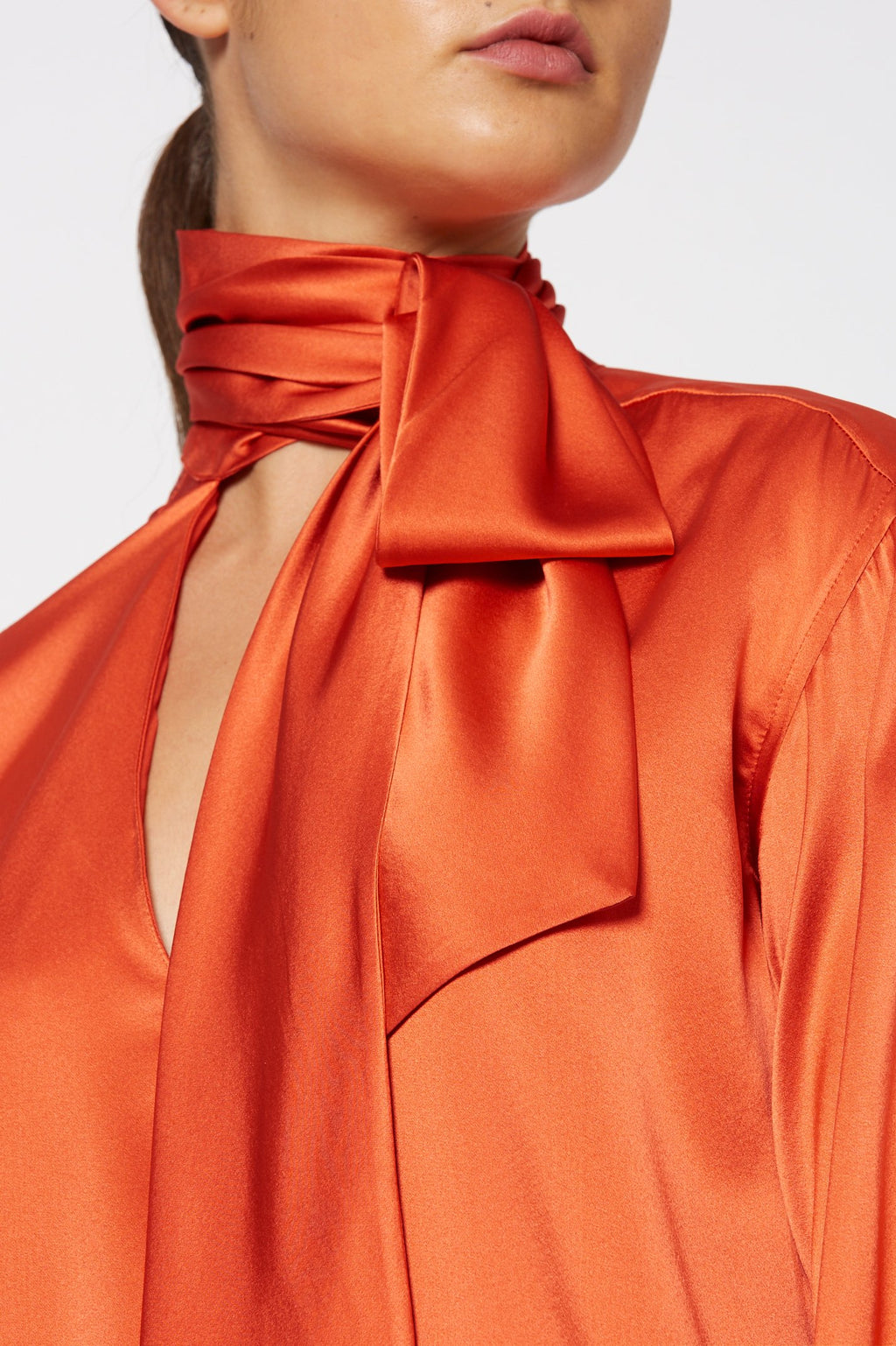 SILK SATIN TIE NECK BLOUSE