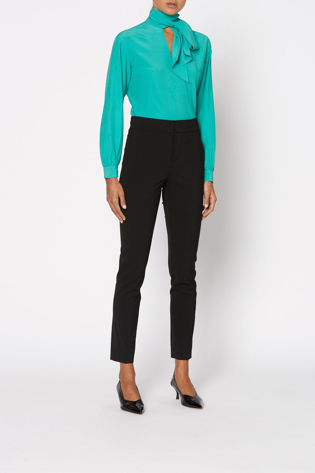 SILK SATIN TIE NECK BLOUSE