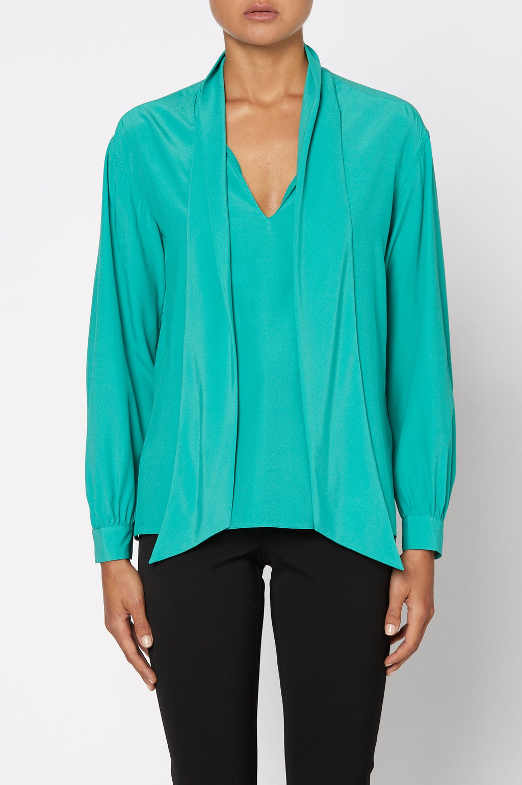 SILK SATIN TIE NECK BLOUSE