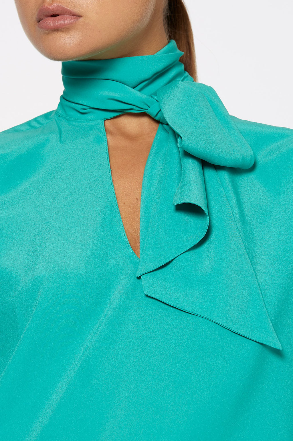 SILK SATIN TIE NECK BLOUSE