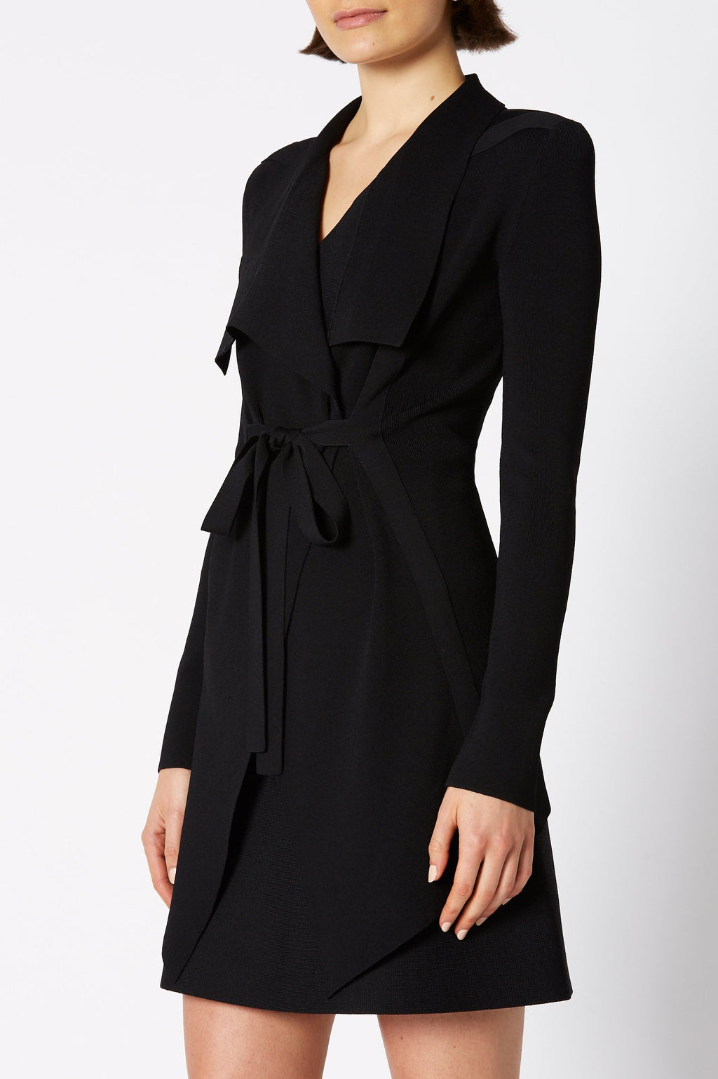 CREPE KNIT DRAPE FRONT JACKET