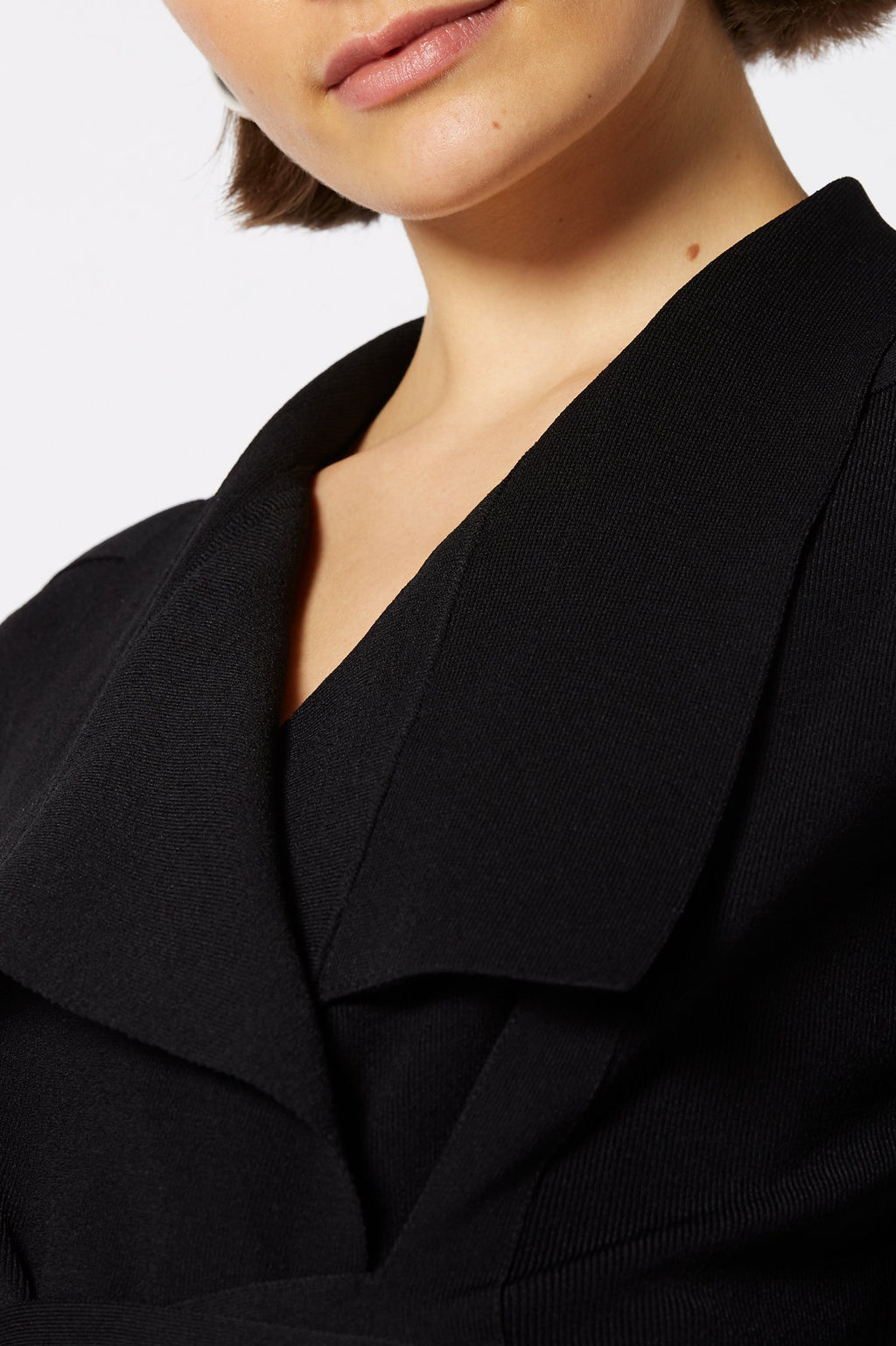 CREPE KNIT DRAPE FRONT JACKET