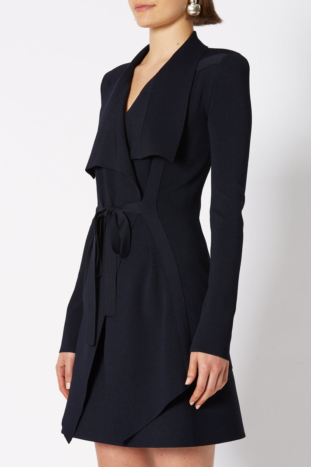 CREPE KNIT DRAPE FRONT JACKET