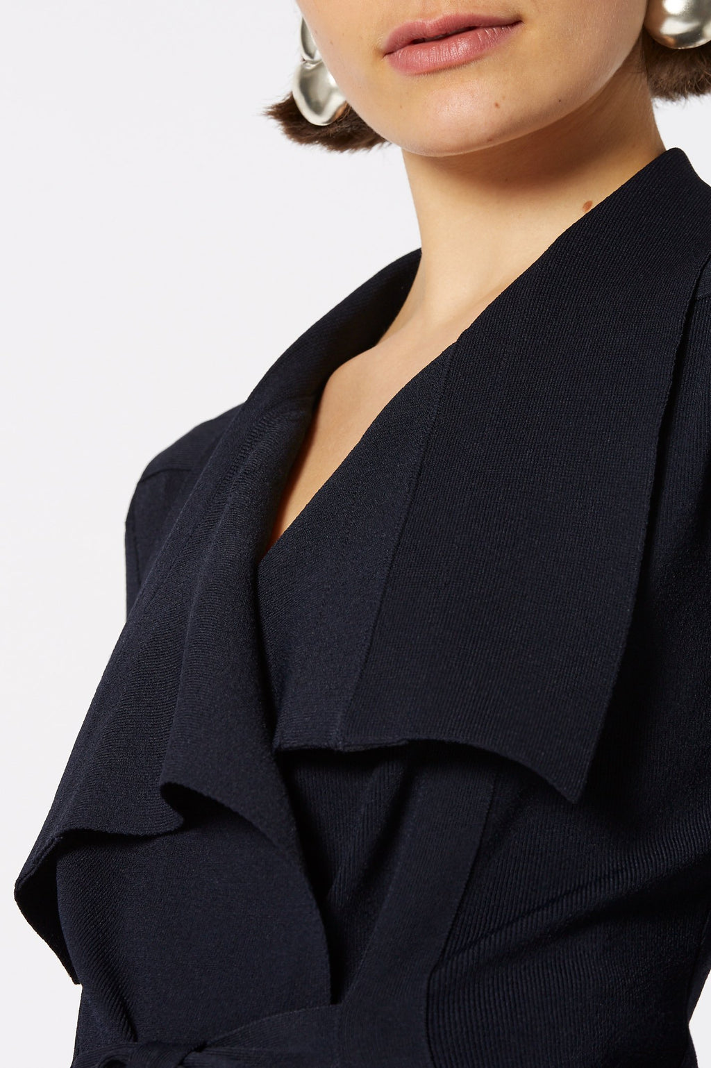 CREPE KNIT DRAPE FRONT JACKET