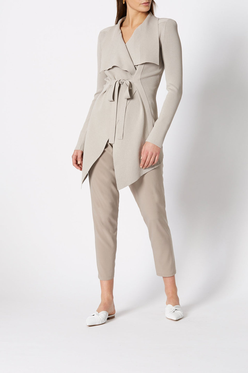 CREPE KNIT DRAPE FRONT JACKET