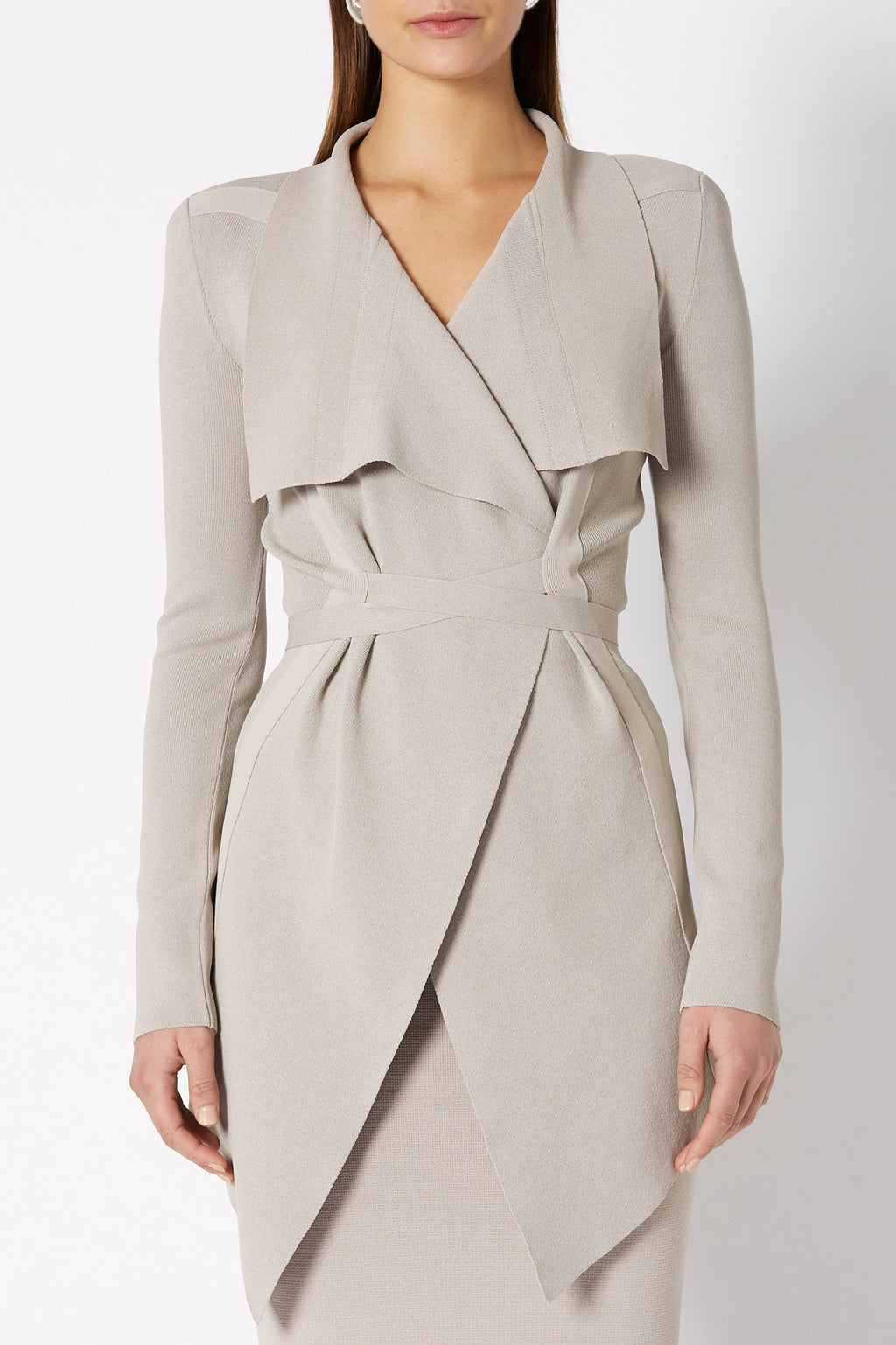 CREPE KNIT DRAPE FRONT JACKET