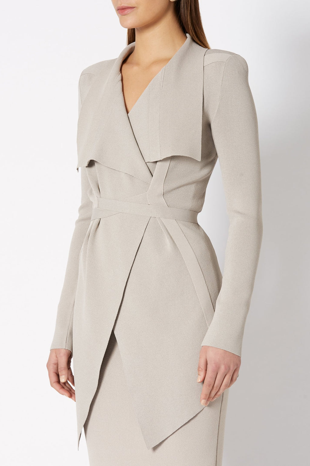 CREPE KNIT DRAPE FRONT JACKET
