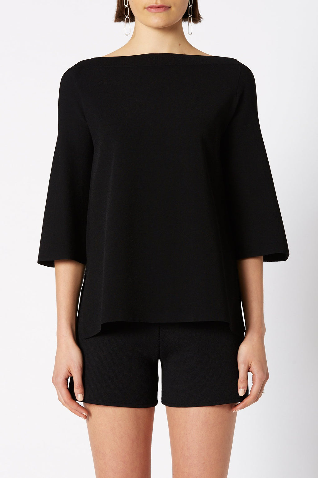 MICRO CREPE BOAT NECK SWEATER