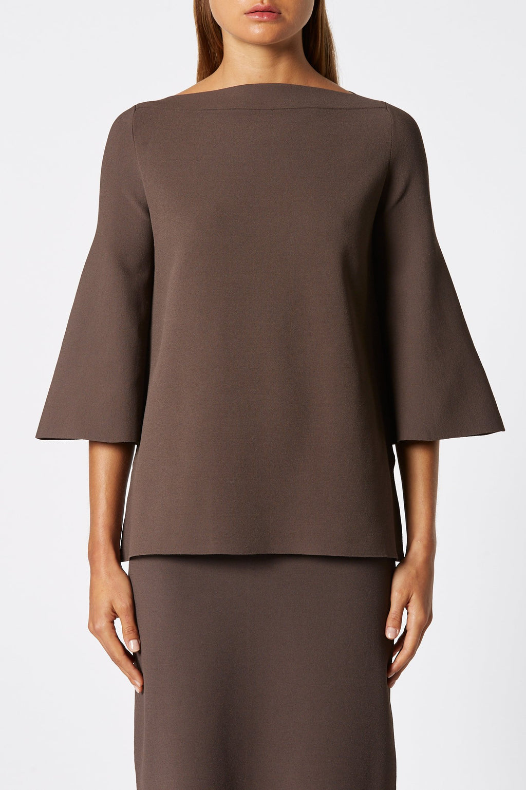 MICRO CREPE BOAT NECK SWEATER