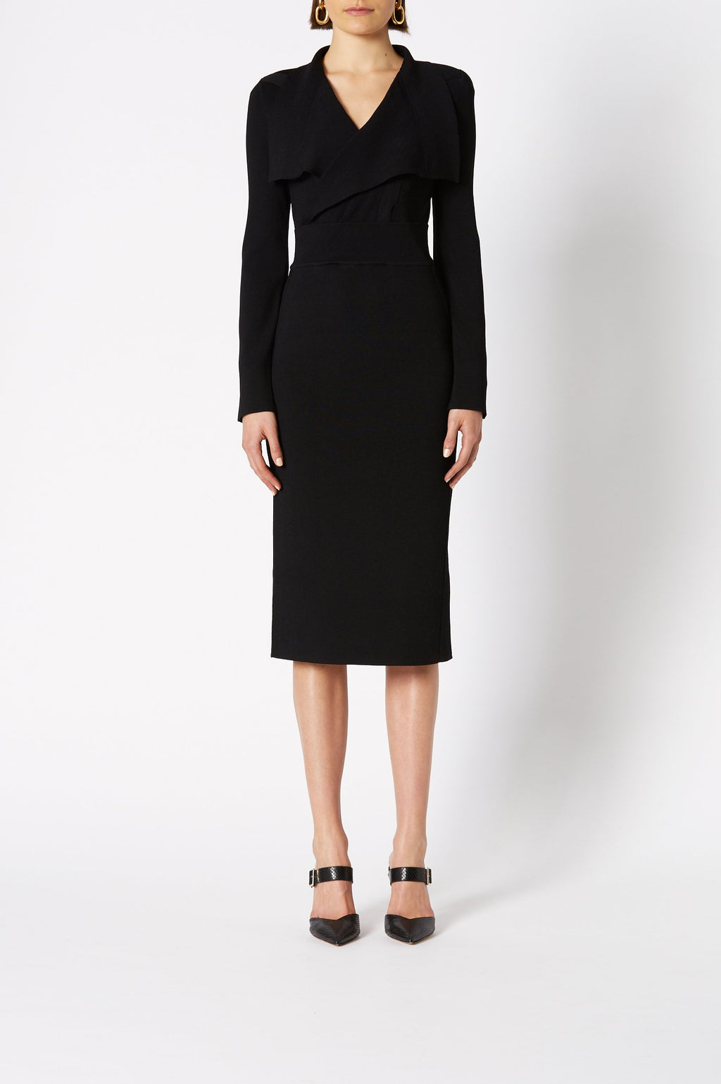 CREPE KNIT DRAPE FRONT DRESS