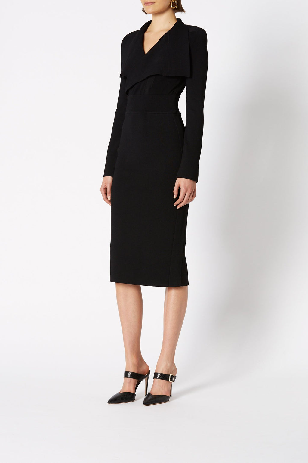 CREPE KNIT DRAPE FRONT DRESS