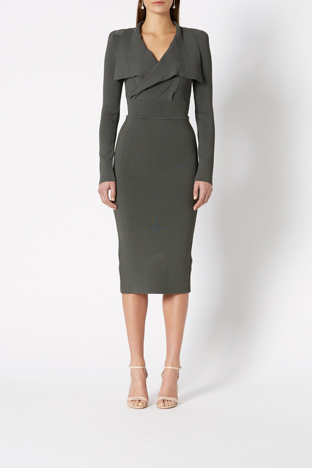 CREPE KNIT DRAPE FRONT DRESS