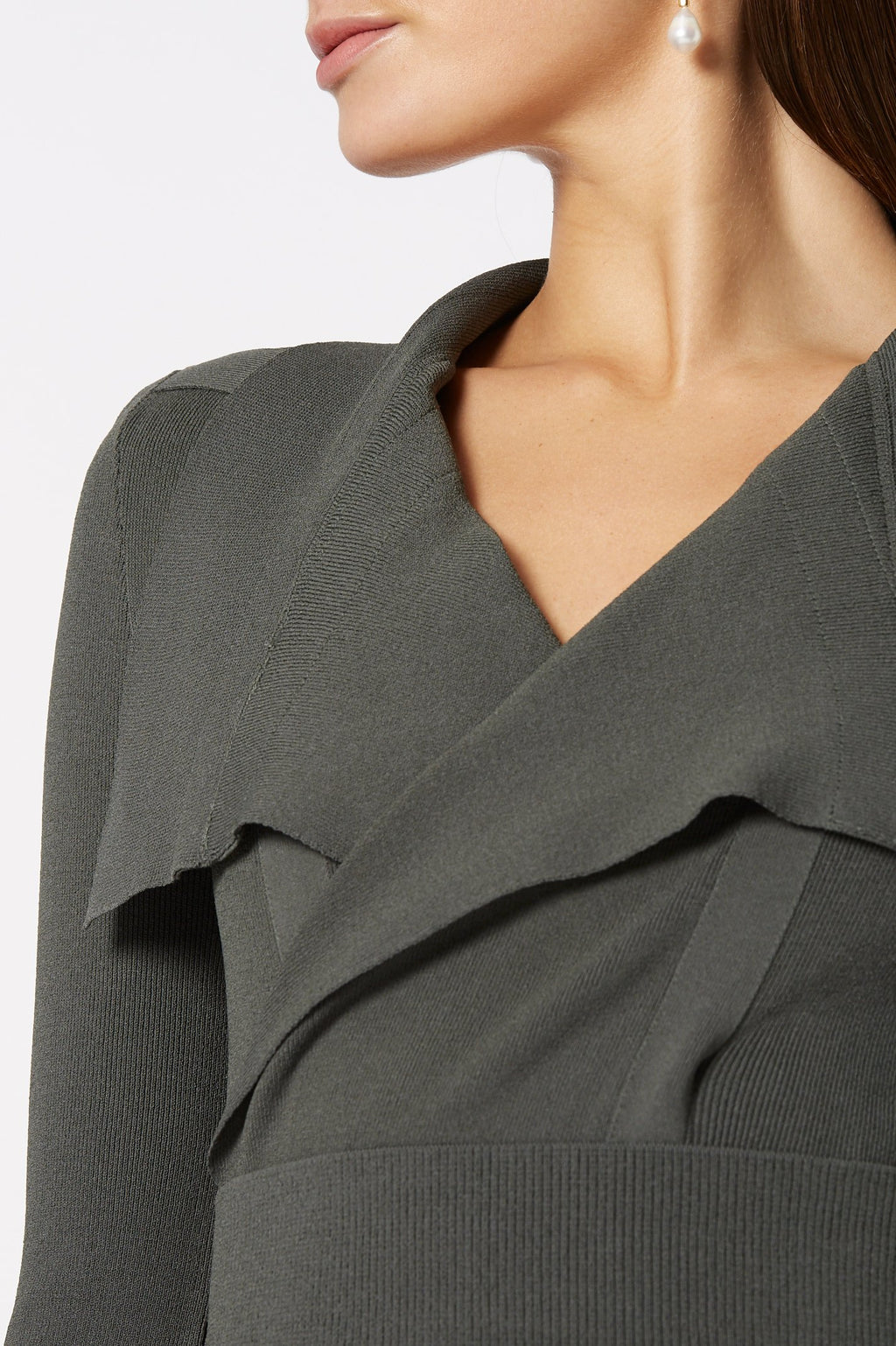 CREPE KNIT DRAPE FRONT DRESS