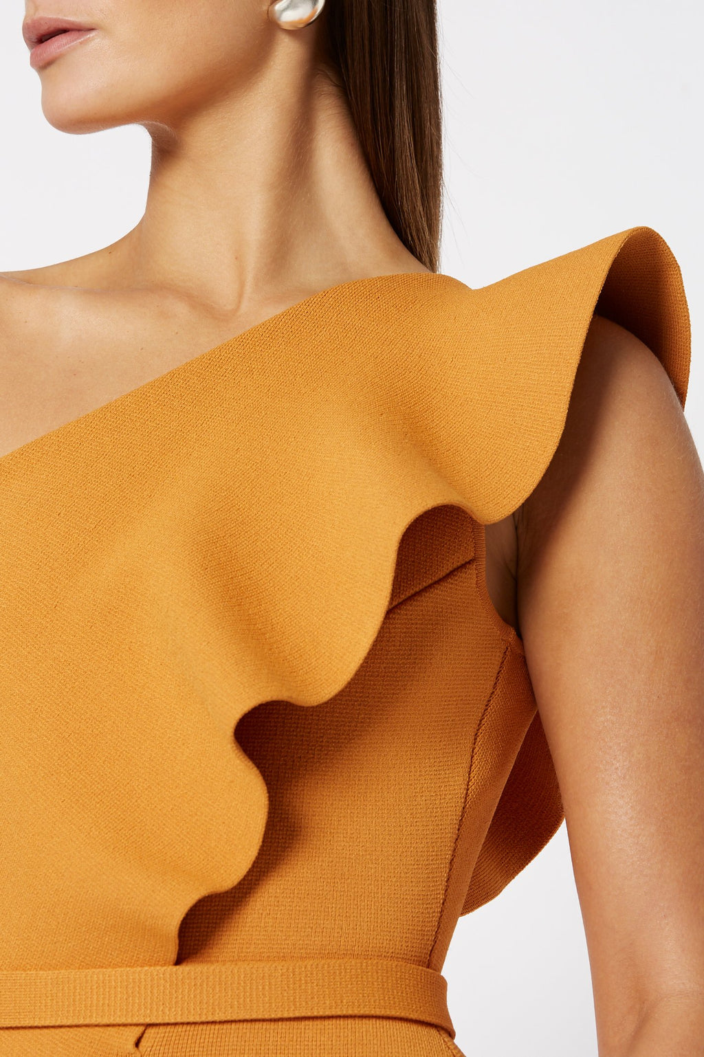 CREPE KNIT RUFFLE DRESS