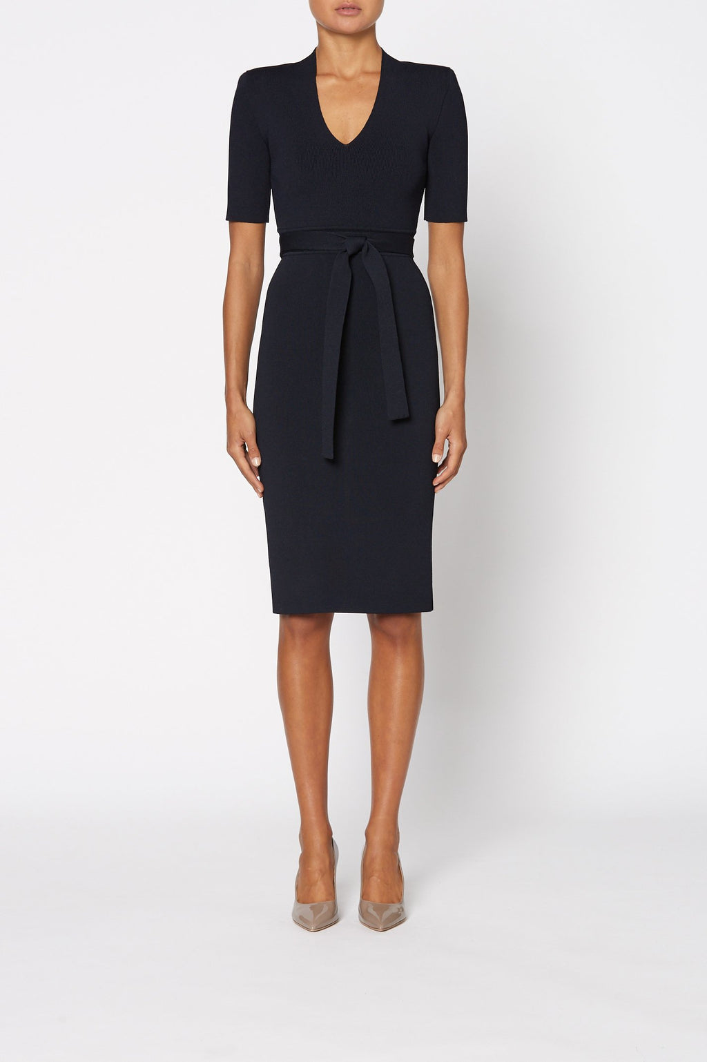 CREPE KNIT V NECK DRESS