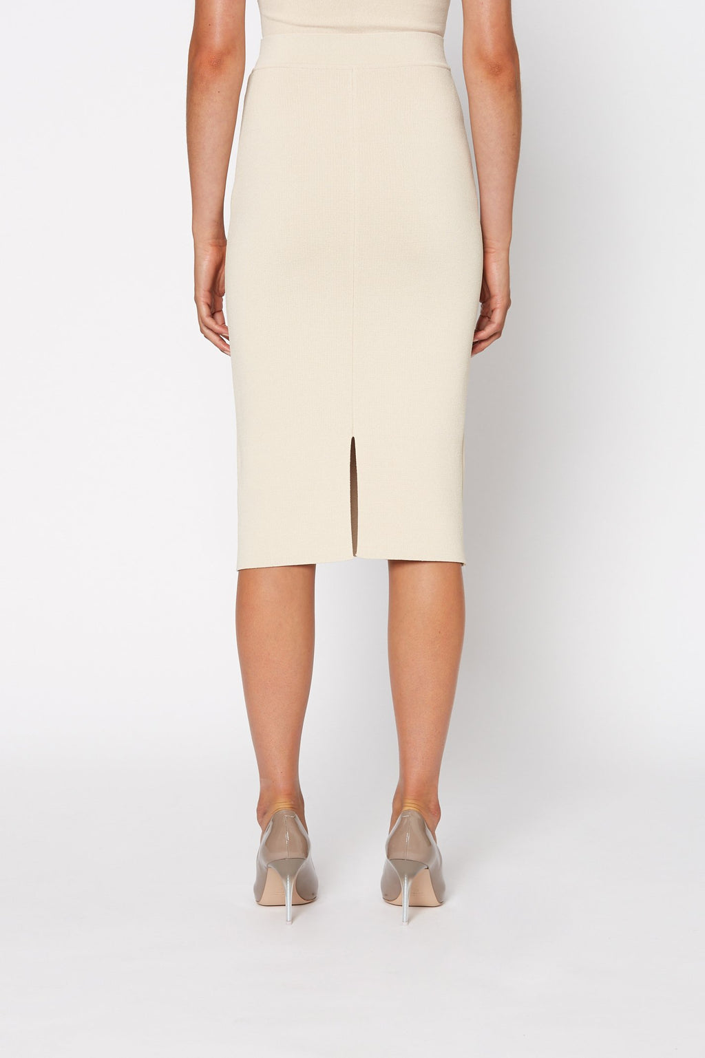 CREPE KNIT SLIT BACK SKIRT