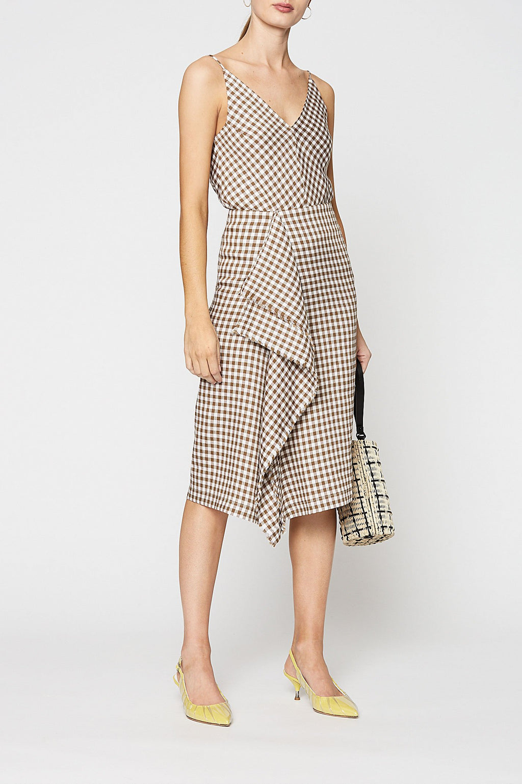 GINGHAM DRAPE FRONT SKIRT