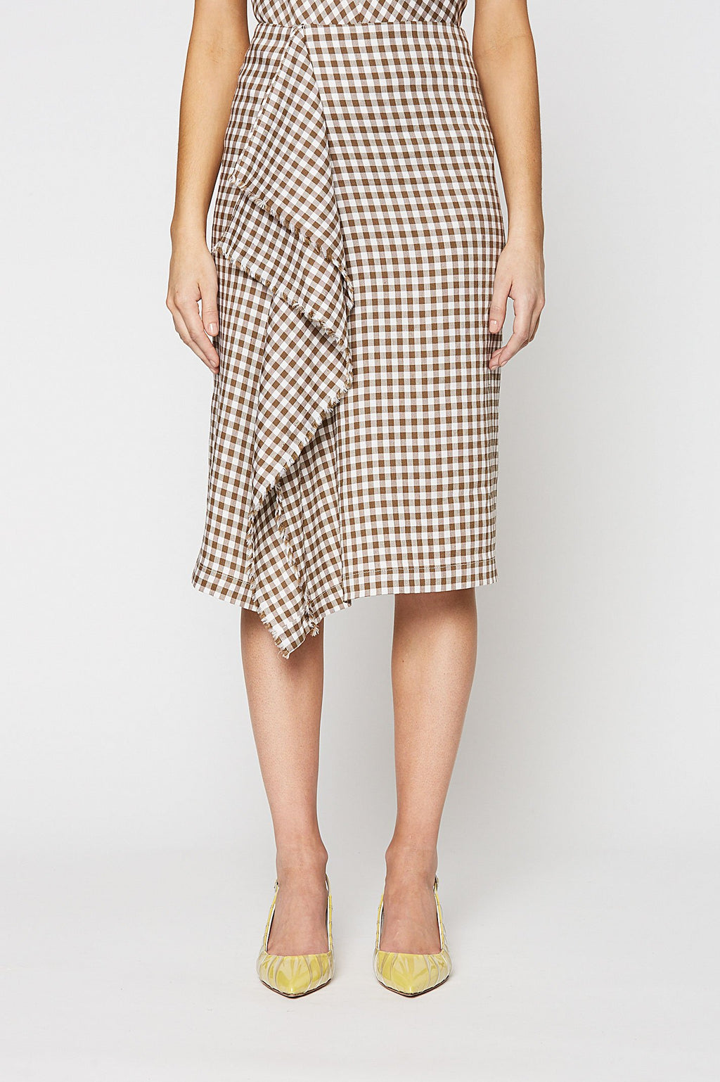 GINGHAM DRAPE FRONT SKIRT