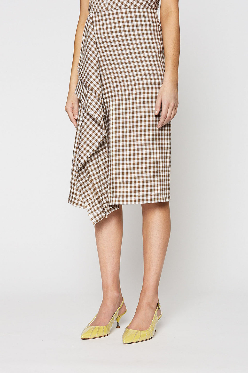 GINGHAM DRAPE FRONT SKIRT