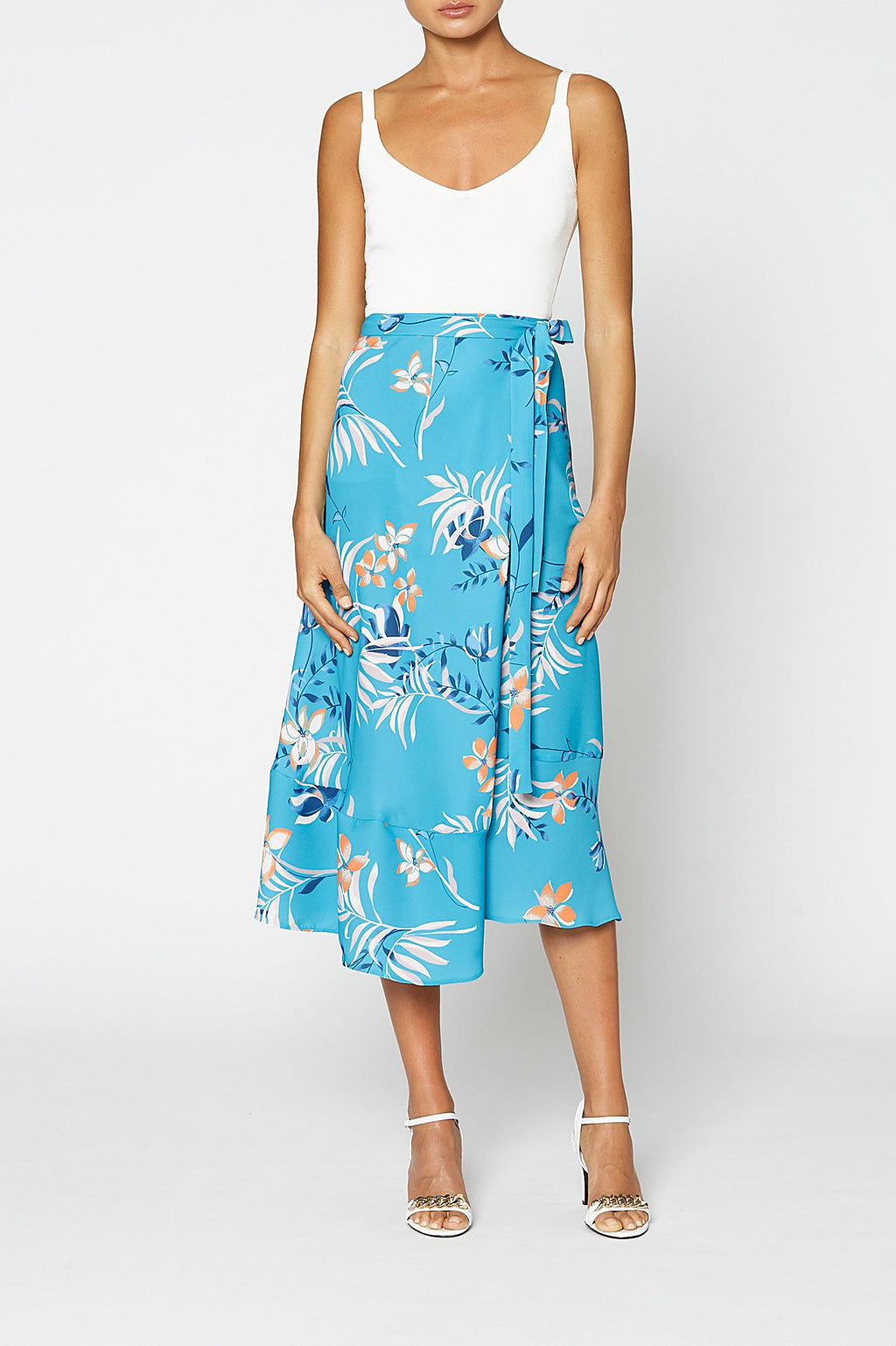 LEAFY PRINT WRAP SKIRT
