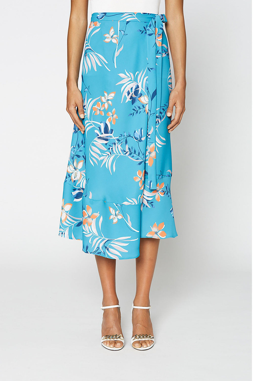 LEAFY PRINT WRAP SKIRT