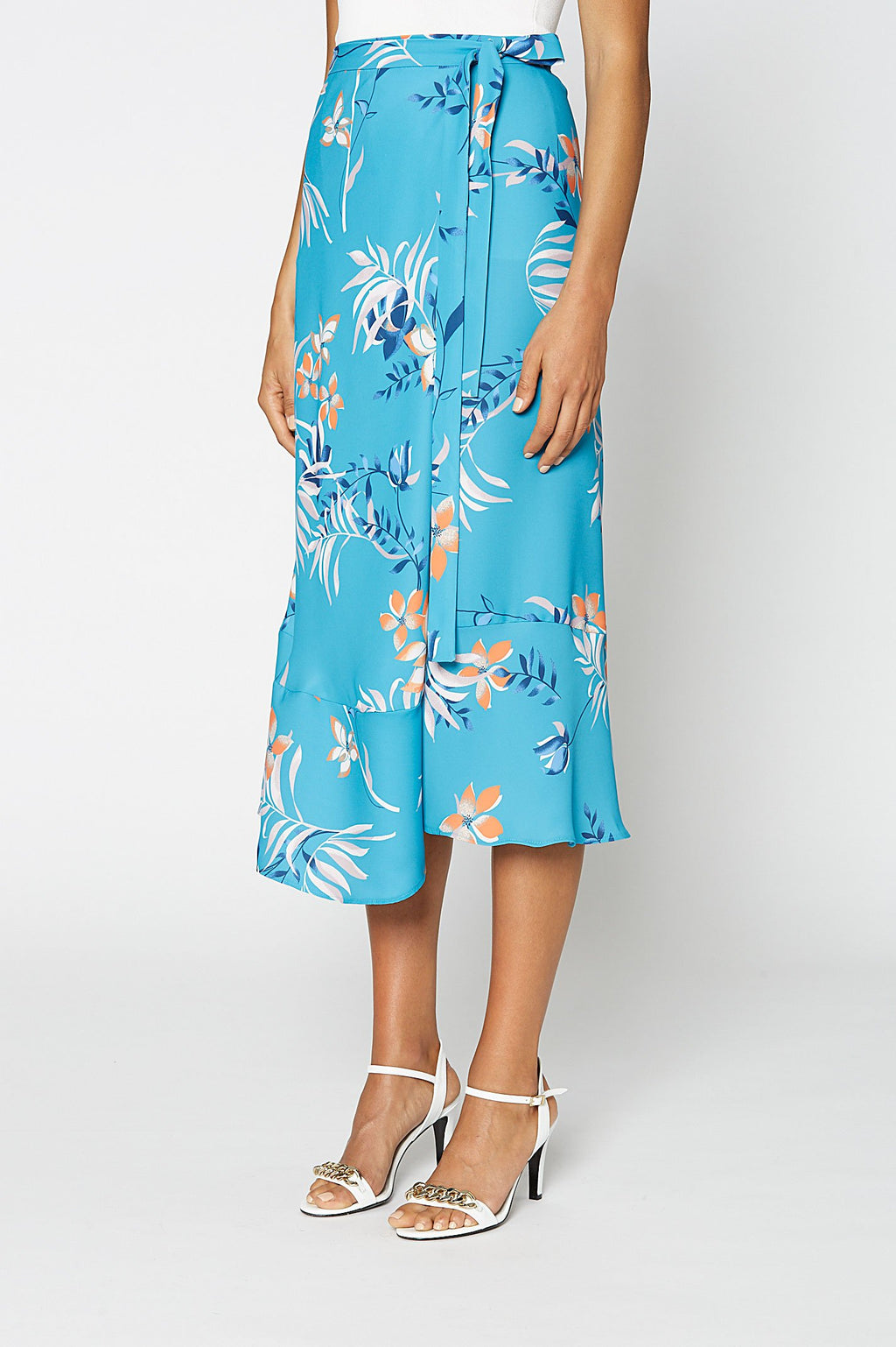 LEAFY PRINT WRAP SKIRT