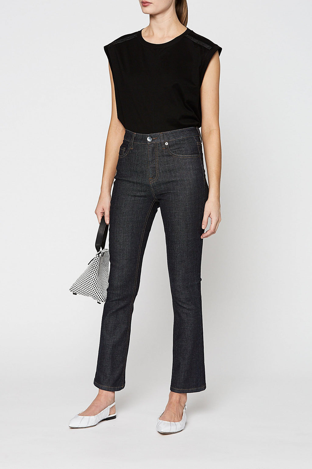 MERCERISED STUDDED SLVLESS TEE