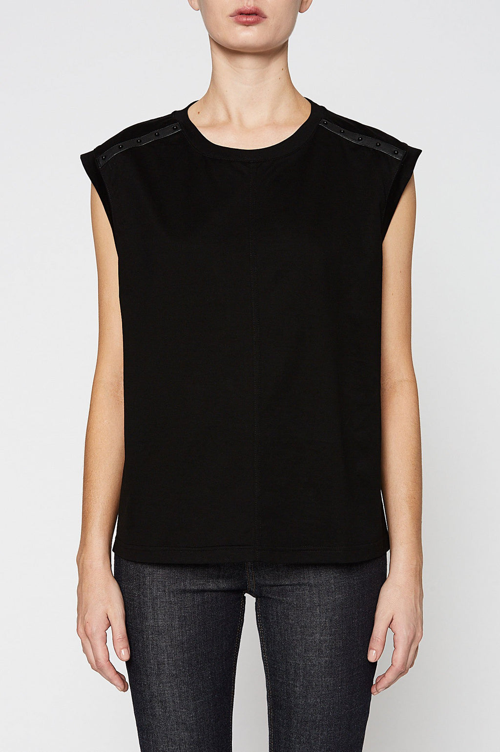 MERCERISED STUDDED SLVLESS TEE