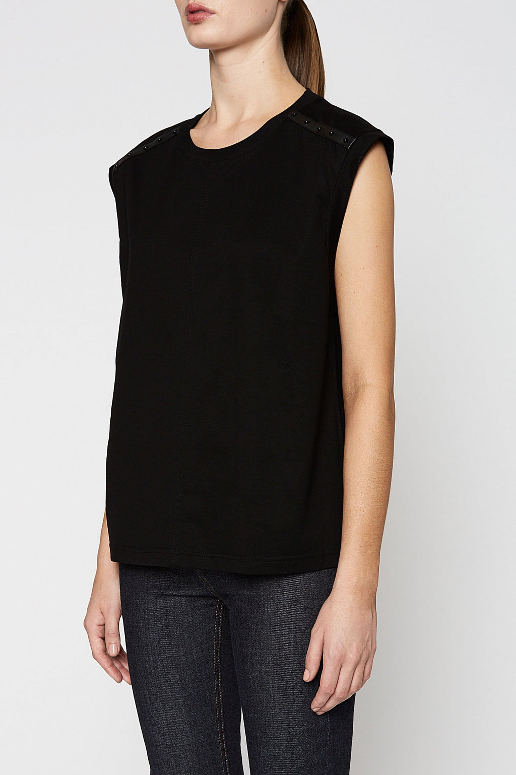 MERCERISED STUDDED SLVLESS TEE
