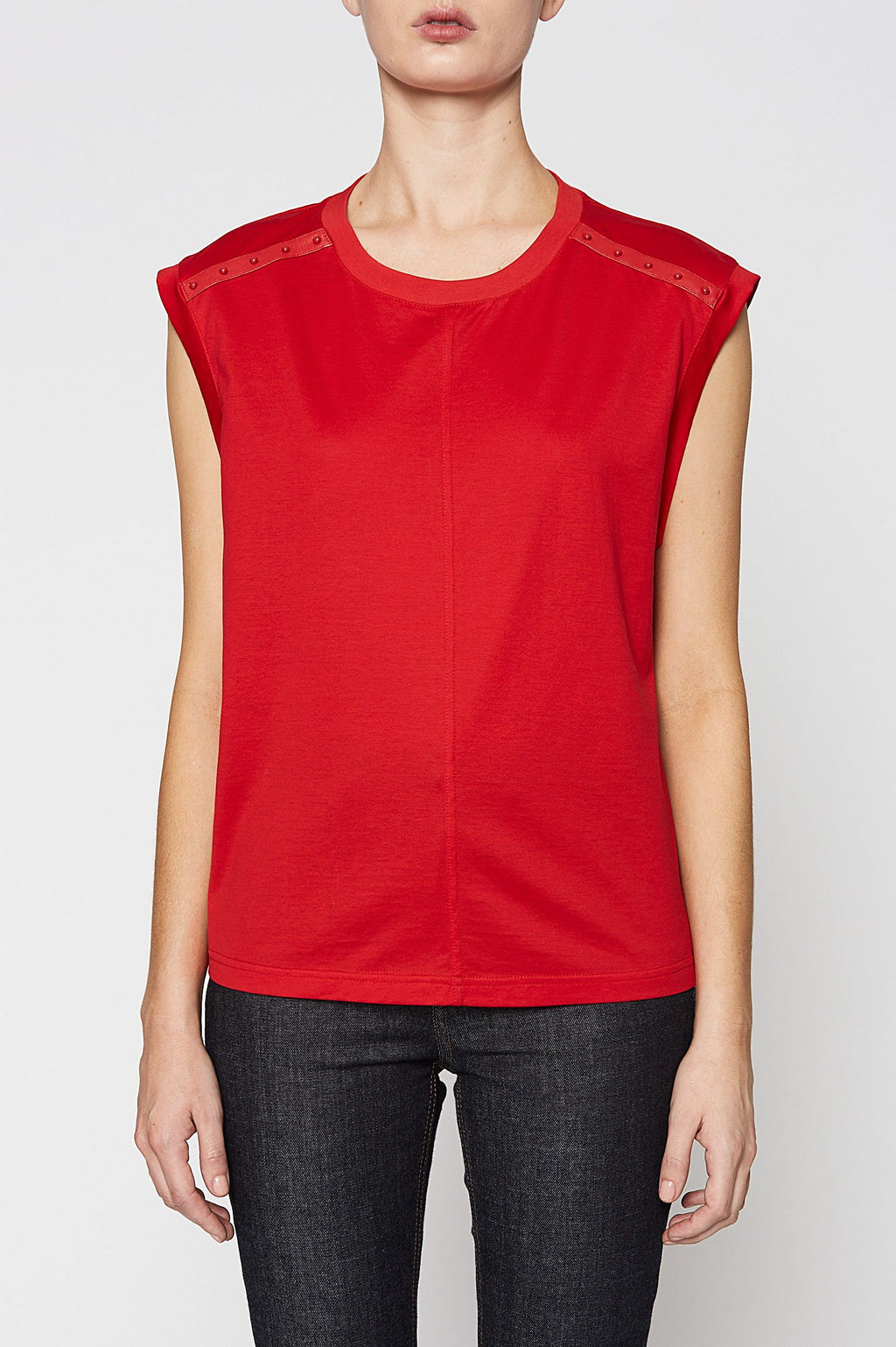 MERCERISED STUDDED SLVLESS TEE