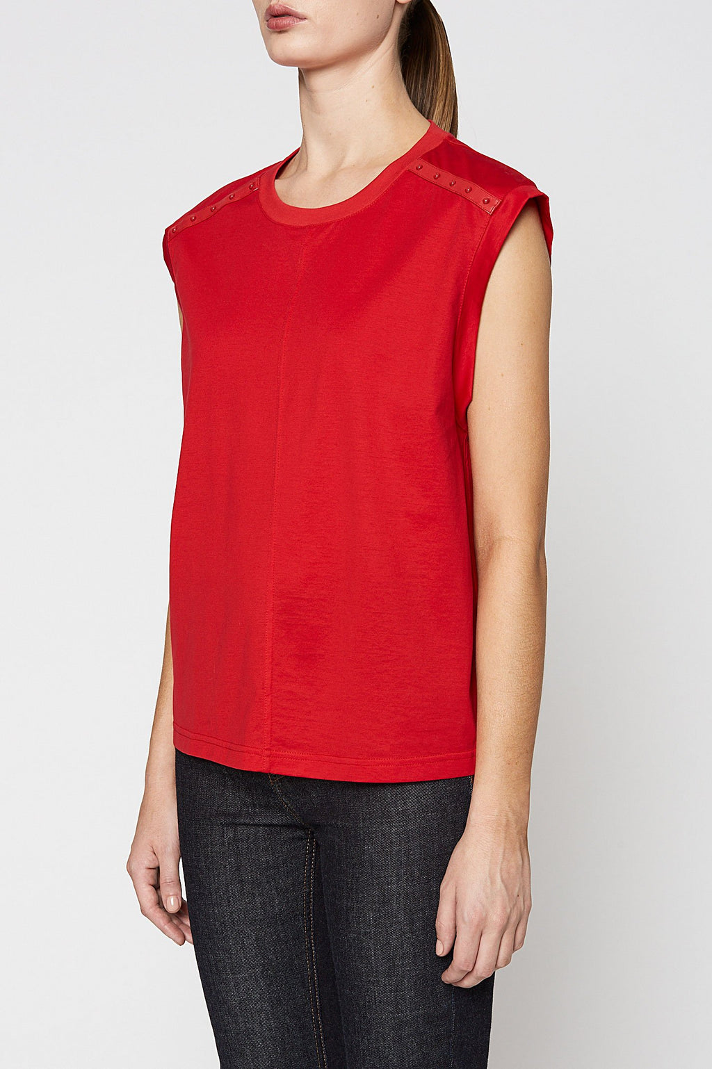 MERCERISED STUDDED SLVLESS TEE