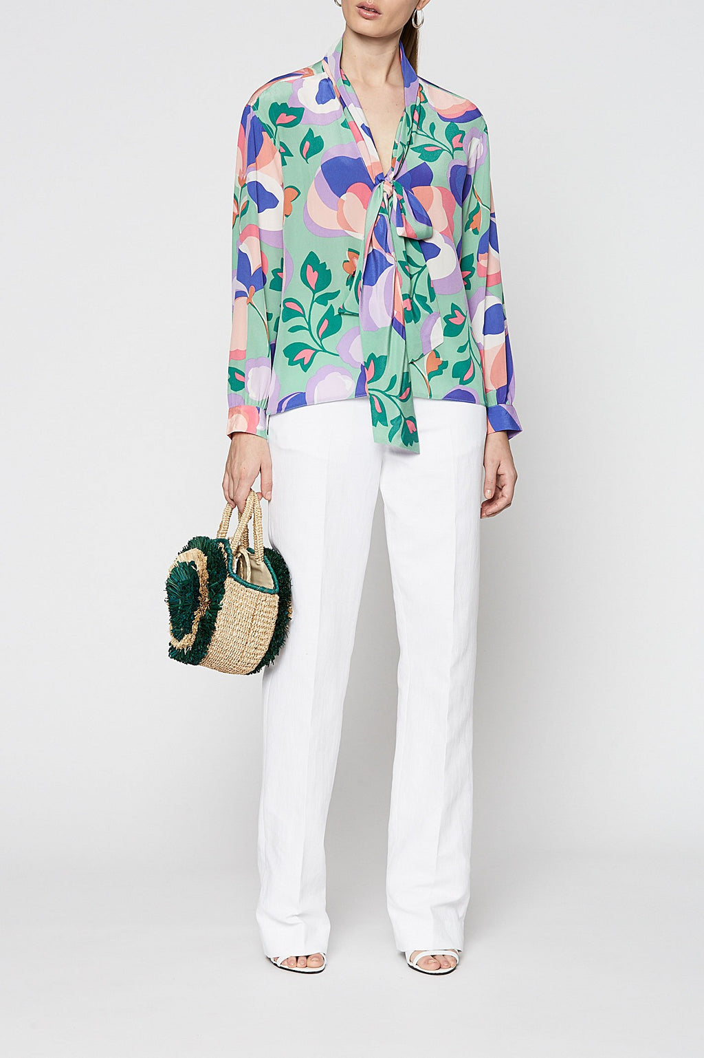 CDC PRINTED TIE NECK BLOUSE
