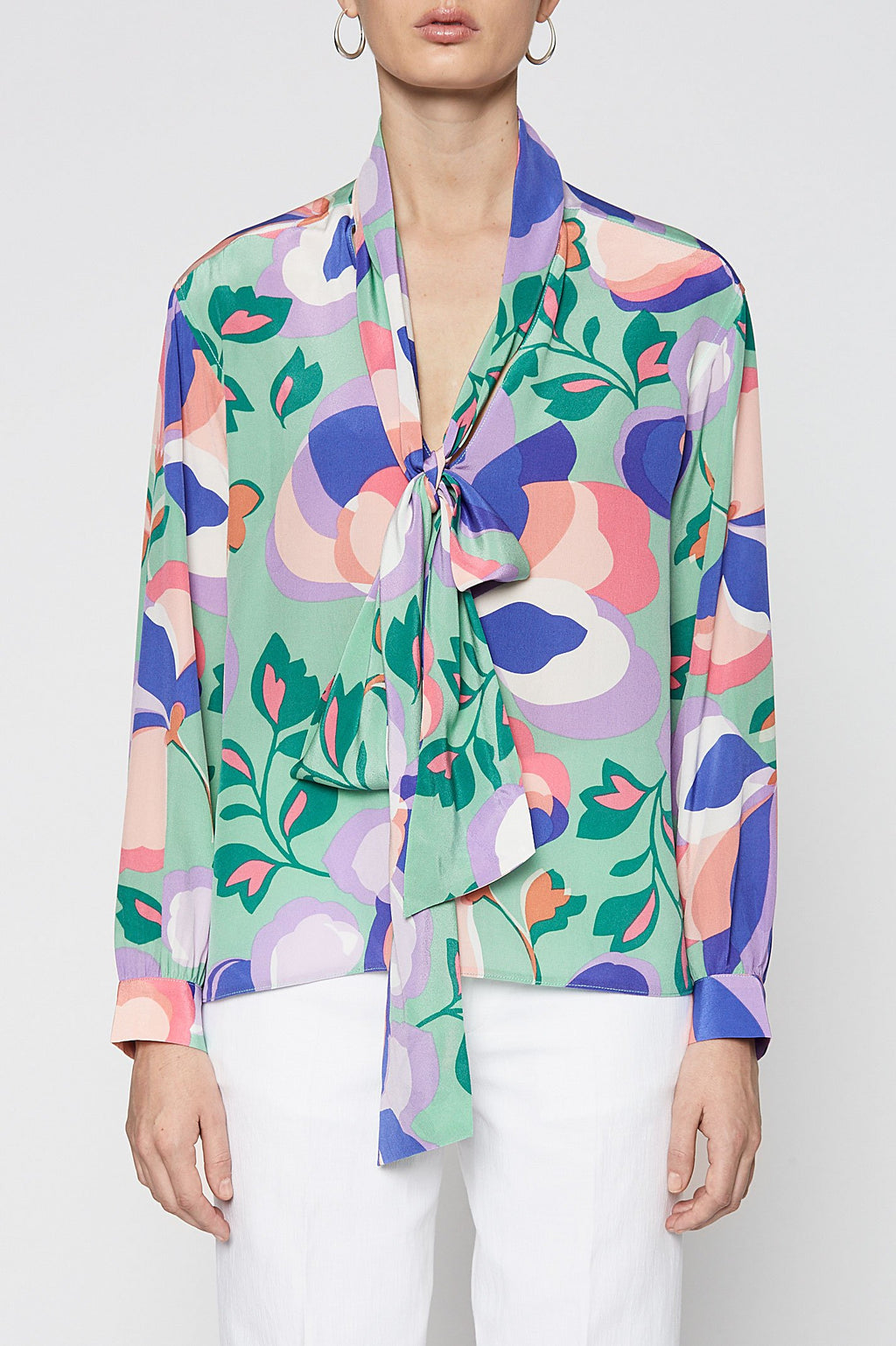 CDC PRINTED TIE NECK BLOUSE