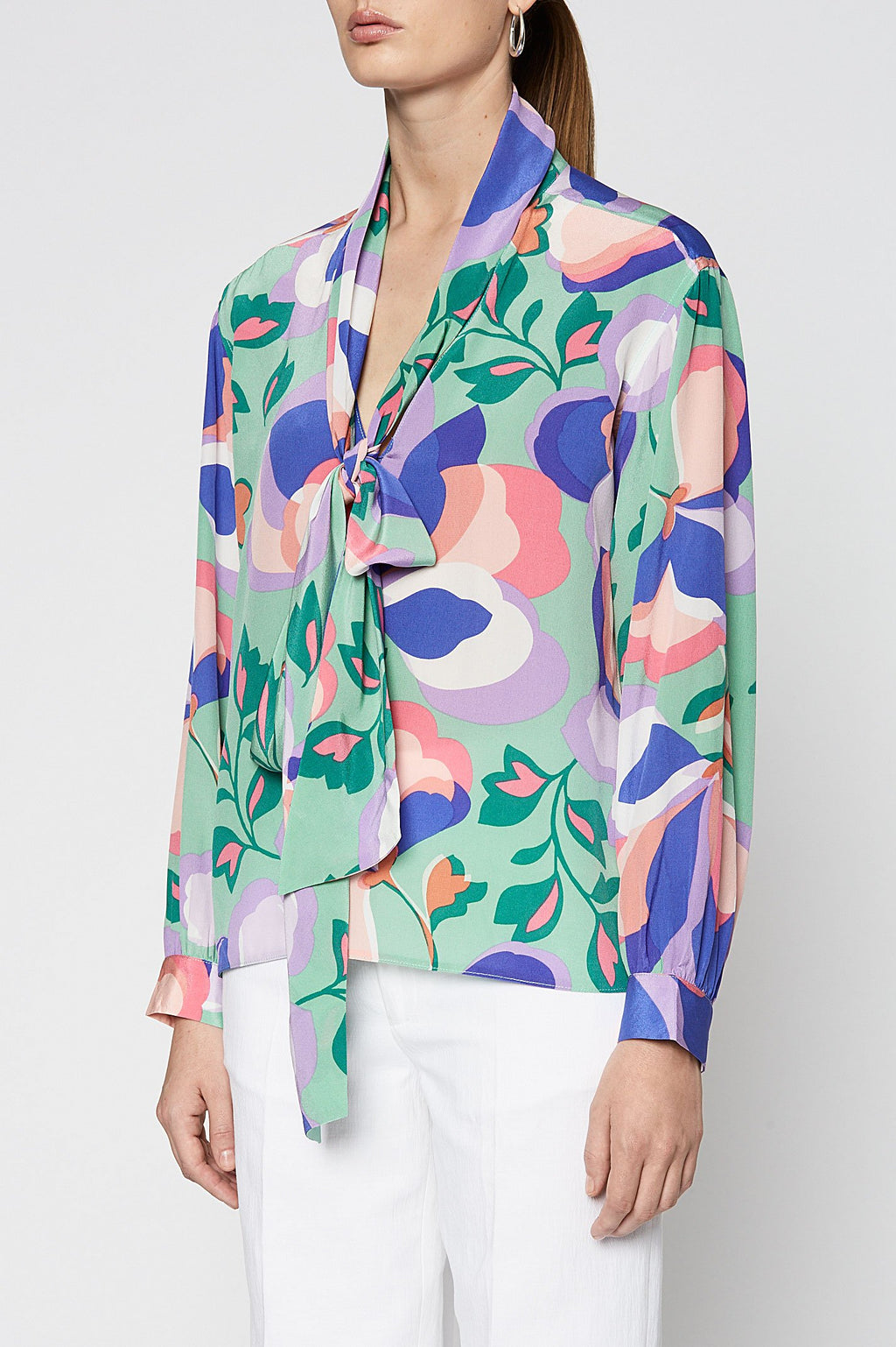 CDC PRINTED TIE NECK BLOUSE