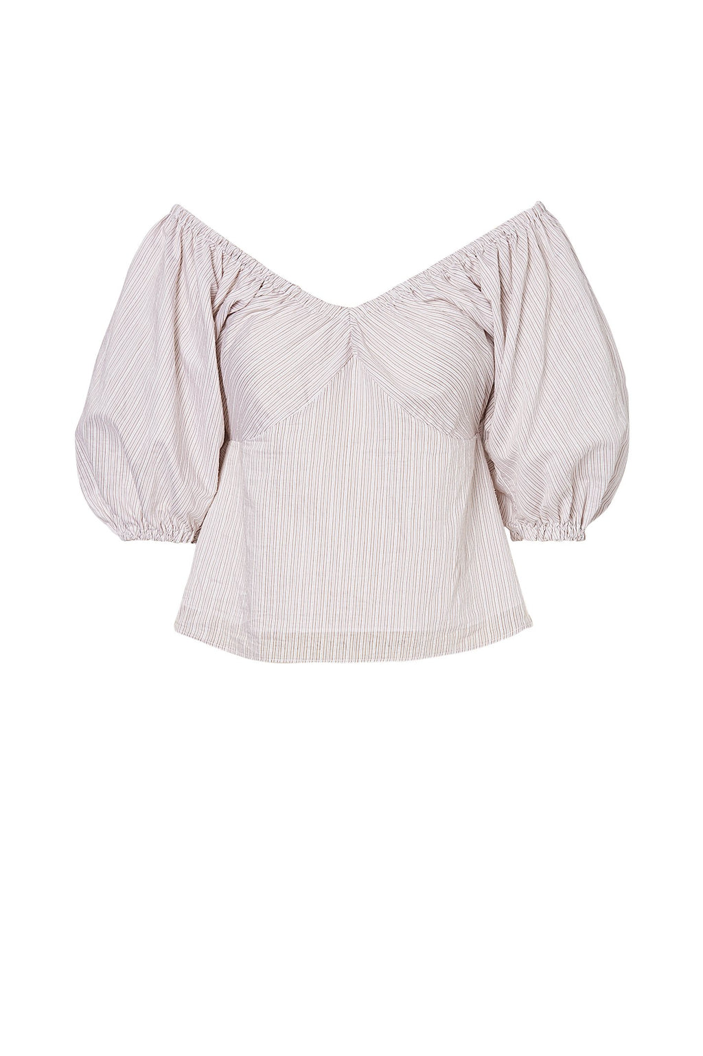 STRIPE GATHERED V NECK TOP