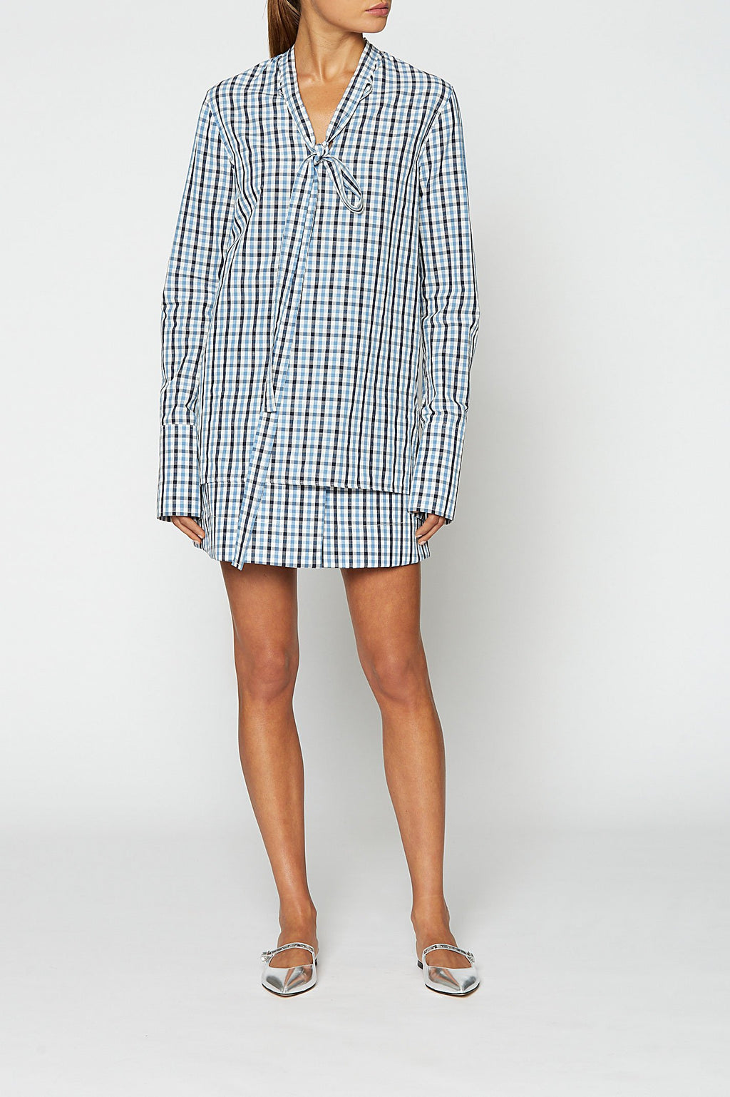 GINGHAM TIE NECK SHIRT
